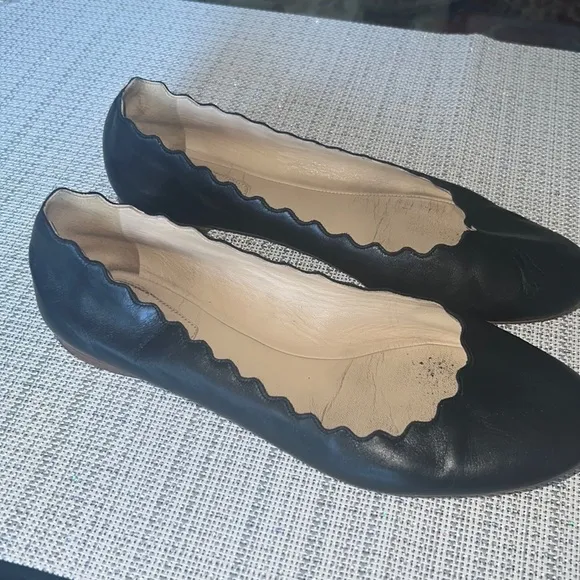 💵CHLOE♥️pre loved 🥰 Chloé Women's Lauren Black Ballet Flats Size 371/2 ,US 7.5