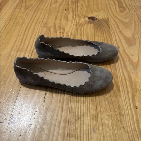 Chloe Women’s Shoes Beige Scalloped Suede Ballet Flats EUR 37/US 6.5
