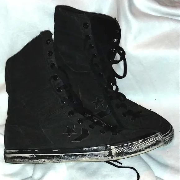 Chuck Taylor Converse Black High-Top Sneakers, Distressed Imdustrial Appeal