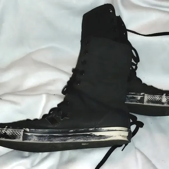 Chuck Taylor Converse Black High-Top Sneakers, Distressed Imdustrial Appeal