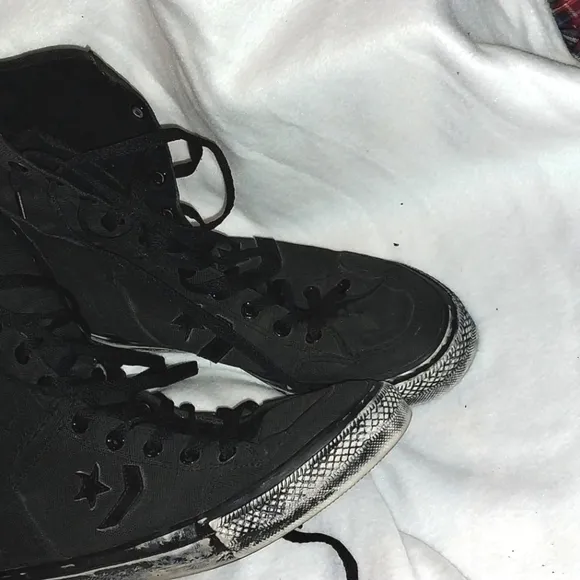 Chuck Taylor Converse Black High-Top Sneakers, Distressed Imdustrial Appeal
