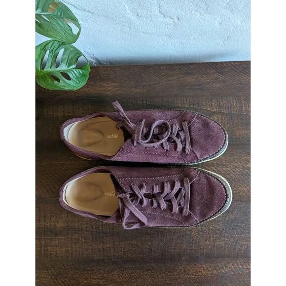 Clarks Casual Lace Up Hidi Holly Burgundy Suede Sneaker Shoes - Size 8.5