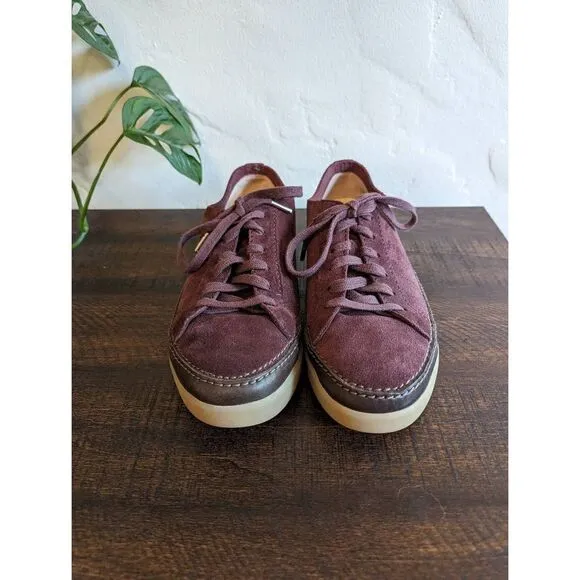 Clarks Casual Lace Up Hidi Holly Burgundy Suede Sneaker Shoes - Size 8.5