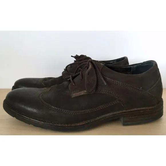 CLARKS Mens Brown Leather Lace Up Distressed Oxford Casual Shoes