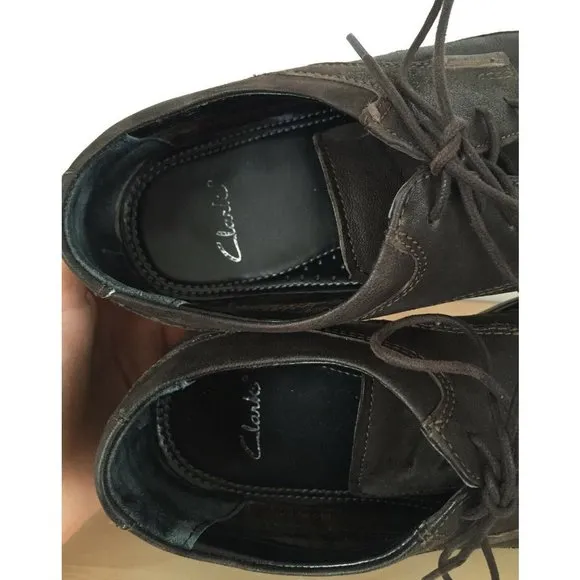 CLARKS Mens Brown Leather Lace Up Distressed Oxford Casual Shoes