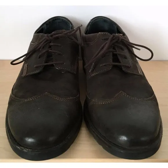 CLARKS Mens Brown Leather Lace Up Distressed Oxford Casual Shoes