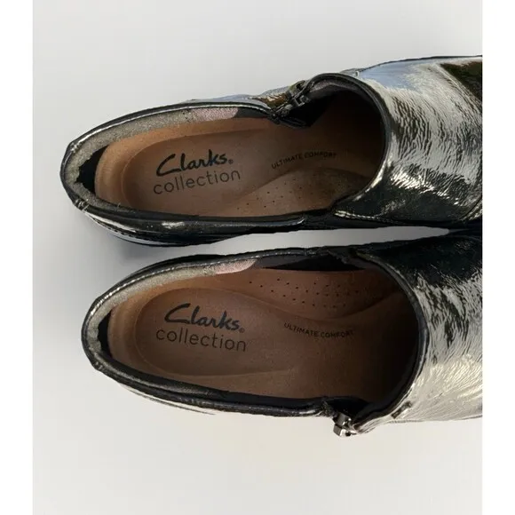 Clarks Women's Suttyn Zip Black Crinkle Patent 26180144 Size 8.5 Shoes