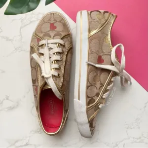 Coach Dee Secret Admirer Heart Monogram Gold Sneakers 7.5