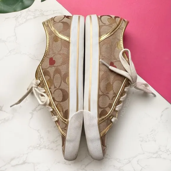 Coach Dee Secret Admirer Heart Monogram Gold Sneakers 7.5