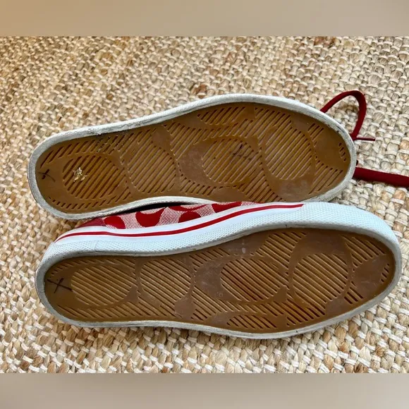 COACH | Logo Red and White Canvas Bobbi Sneakers | kids size 4.5 (women’s 6)
