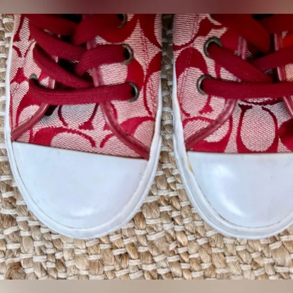 COACH | Logo Red and White Canvas Bobbi Sneakers | kids size 4.5 (women’s 6)