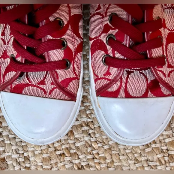 COACH | Logo Red and White Canvas Bobbi Sneakers | kids size 4.5 (women’s 6)