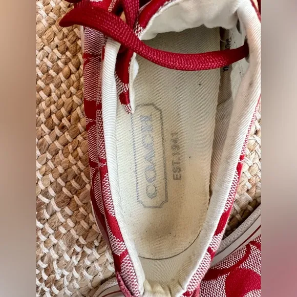 COACH | Logo Red and White Canvas Bobbi Sneakers | kids size 4.5 (women’s 6)