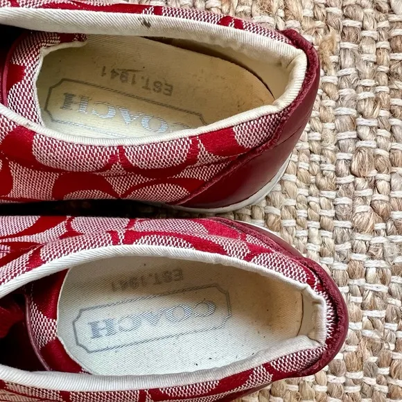 COACH | Logo Red and White Canvas Bobbi Sneakers | kids size 4.5 (women’s 6)