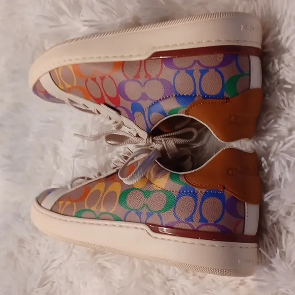 Coach Lowline Low Top Sneaker In Rainbow Signature Canvas Rainbow NEW SZ 9.5