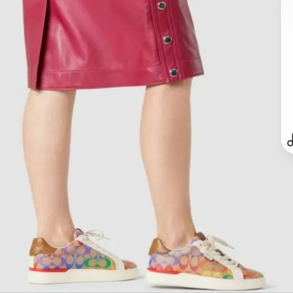 Coach Lowline Low Top Sneaker In Rainbow Signature Canvas Rainbow NEW SZ 9.5