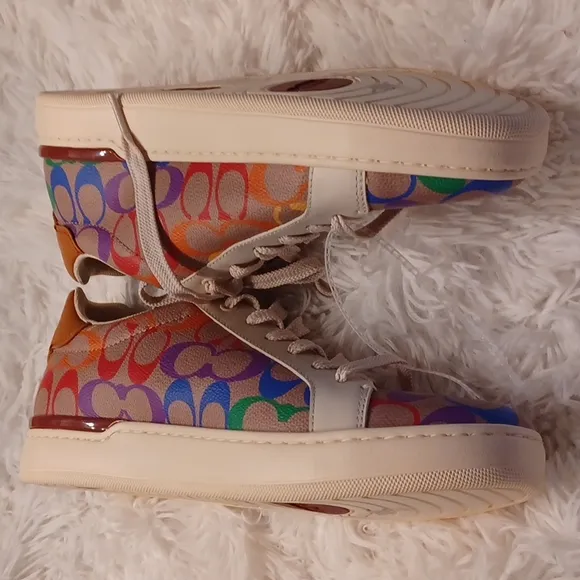 Coach Lowline Low Top Sneaker In Rainbow Signature Canvas Rainbow NEW SZ 9.5