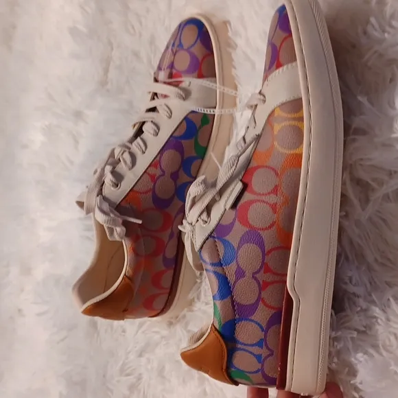 Coach Lowline Low Top Sneaker In Rainbow Signature Canvas Rainbow NEW SZ 9.5