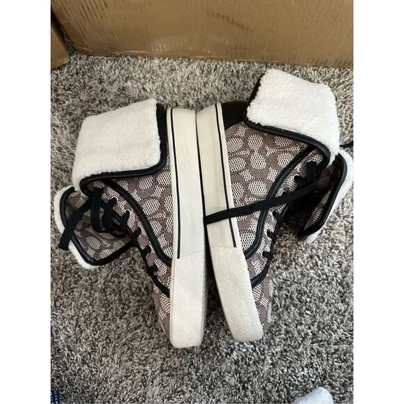 Coach Monogram Jacquard Foldover High Top Sneakers Size 8