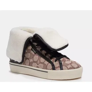 Coach Monogram Jacquard Foldover High Top Sneakers Size 8