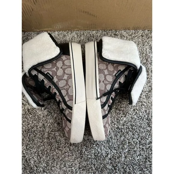 Coach Monogram Jacquard Foldover High Top Sneakers Size 8