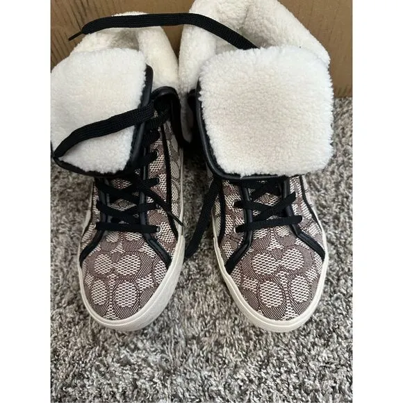 Coach Monogram Jacquard Foldover High Top Sneakers Size 8