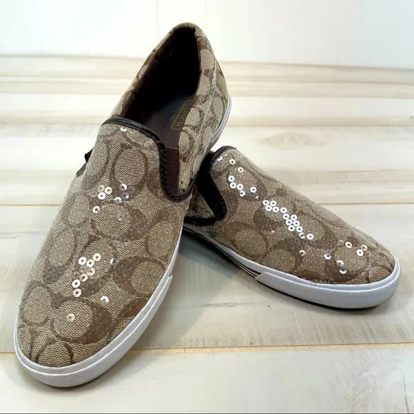 Coach Signature Kivy Brown Sequin Sneakers 9B