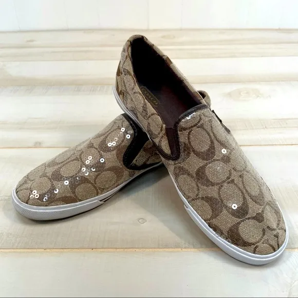 Coach Signature Kivy Brown Sequin Sneakers 9B