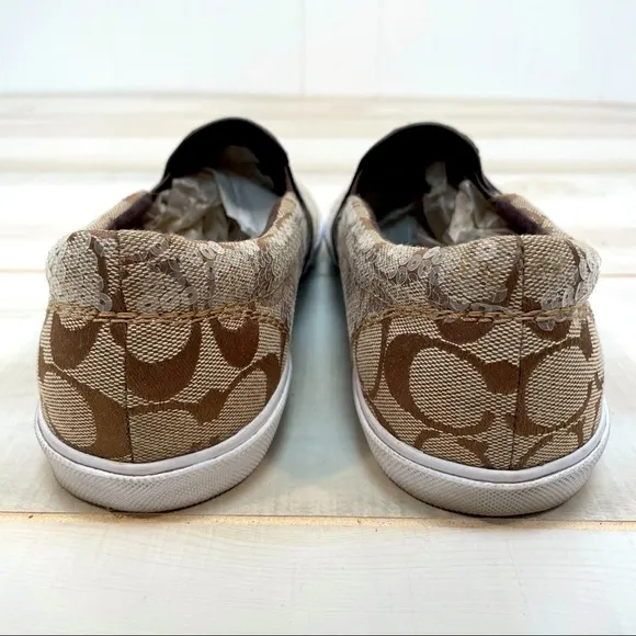 Coach Signature Kivy Brown Sequin Sneakers 9B