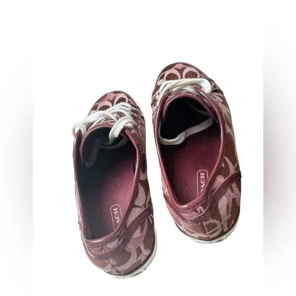 Coach Women’s 8B Signature C Burgundy Wine Monogram Canvas Sneakers.