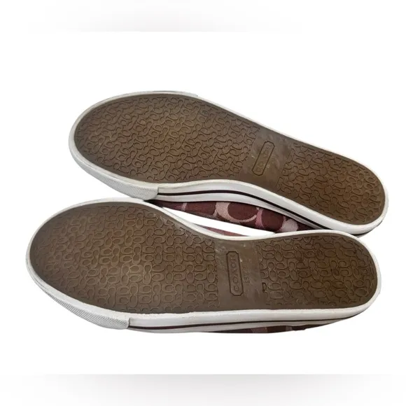 Coach Women’s 8B Signature C Burgundy Wine Monogram Canvas Sneakers.