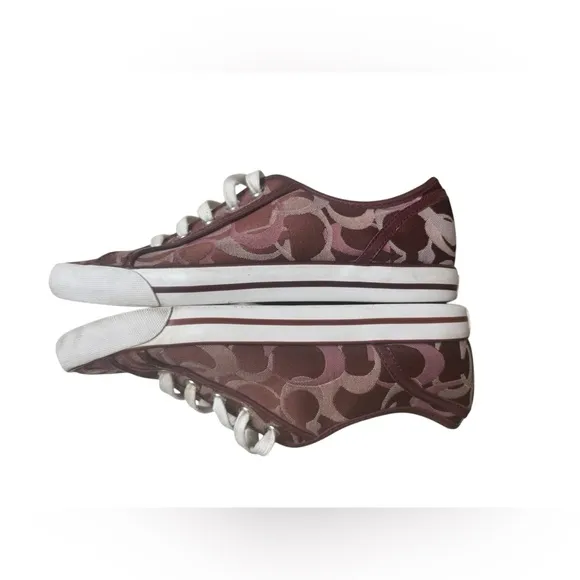 Coach Women’s 8B Signature C Burgundy Wine Monogram Canvas Sneakers.