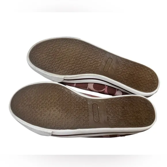Coach Women’s 8B Signature C Burgundy Wine Monogram Canvas Sneakers.