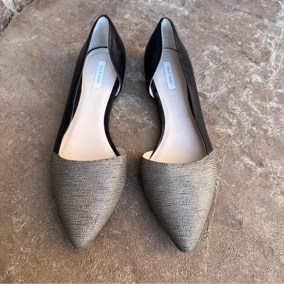 Cole Haan Amalia Skimmer Lizard Flats Black and Cream Sz 9.5