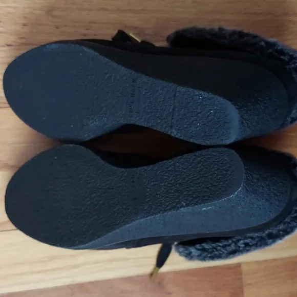 Cole Haan Coralie Black Waterproof Suede Lace-Up Wedge Booties Size 7