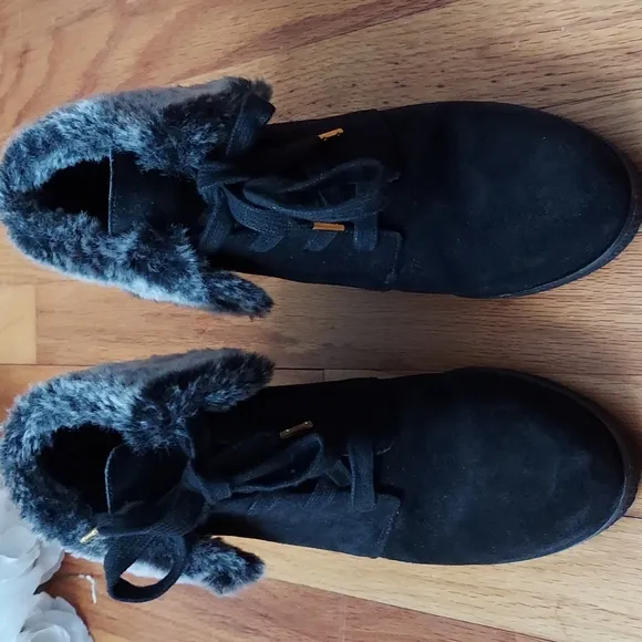 Cole Haan Coralie Black Waterproof Suede Lace-Up Wedge Booties Size 7