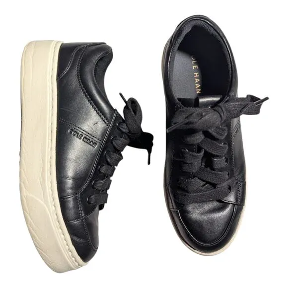 Cole Haan Grandpro Max Platform Black Leather Low Top Lace Up Sneakers Sz 6.5