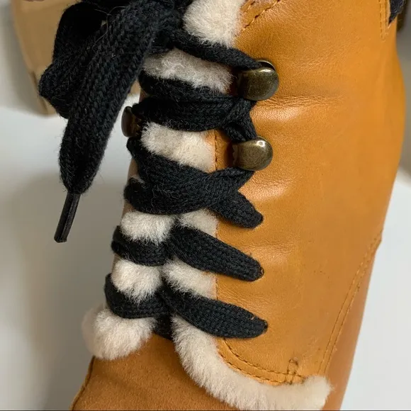 Cole Haan Henson Fur Leather Sheepskin Wedge Boots Size 7.5