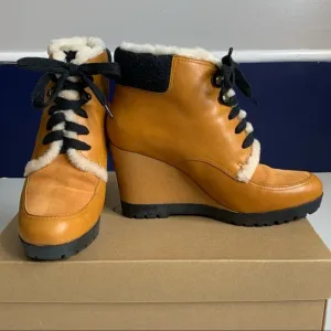 Cole Haan Henson Fur Leather Sheepskin Wedge Boots Size 7.5