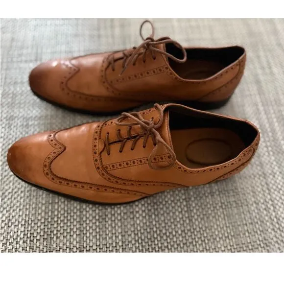 COLE HAAN Leather Sawyer Wingtip Oxford Lace Up Shoes in British Tan Brown 13