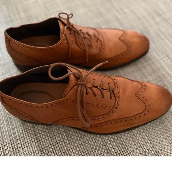 COLE HAAN Leather Sawyer Wingtip Oxford Lace Up Shoes in British Tan Brown 13