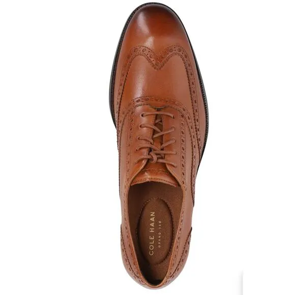 COLE HAAN Leather Sawyer Wingtip Oxford Lace Up Shoes in British Tan Brown 13