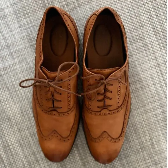 COLE HAAN Leather Sawyer Wingtip Oxford Lace Up Shoes in British Tan Brown 13