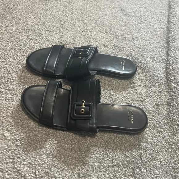 Cole Haan sandals womens 9 black leather strapy slide on shoes comfort casual