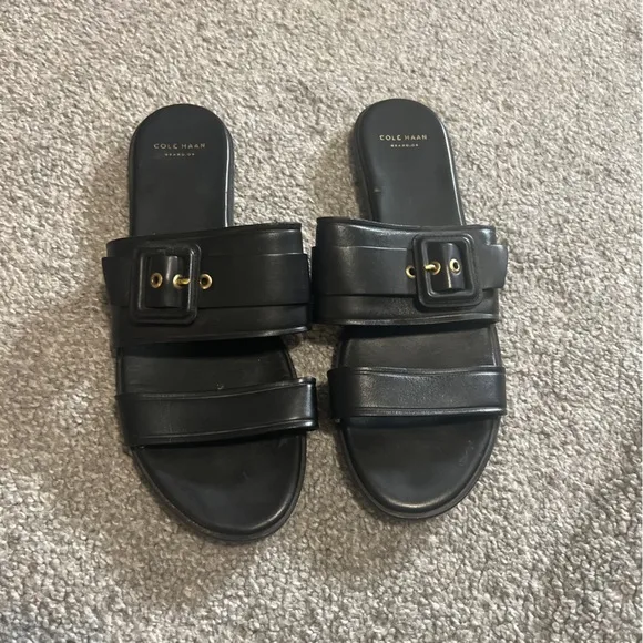 Cole Haan sandals womens 9 black leather strapy slide on shoes comfort casual