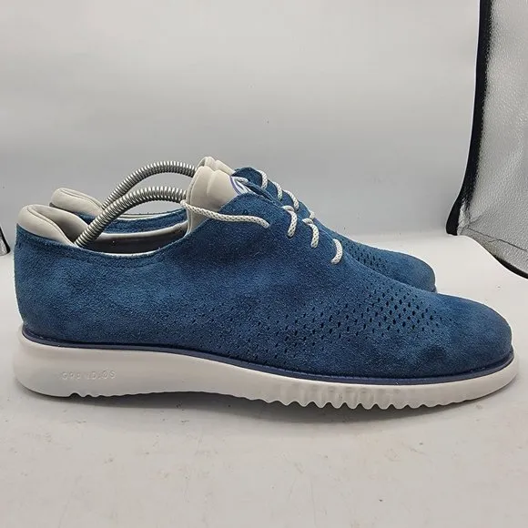 Cole Haan ZeroGrand Mens 9.5 Blue Laser Wingtip Oxford Casual Suede Shoes C35750