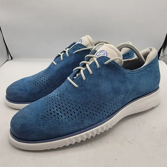 Cole Haan ZeroGrand Mens 9.5 Blue Laser Wingtip Oxford Casual Suede Shoes C35750