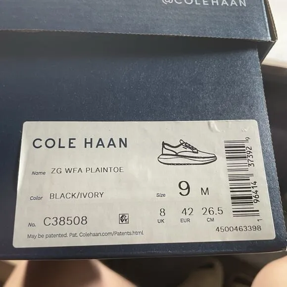 Cole Haan ZeroGrand WFA Plaintoe Men’s 9 M Black Leather Casual Dress Shoes NEW