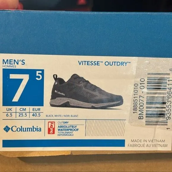 Columbia Men's Vitesse Outdry Shoes, Black, Size 7.5 Men or 8.5 Women