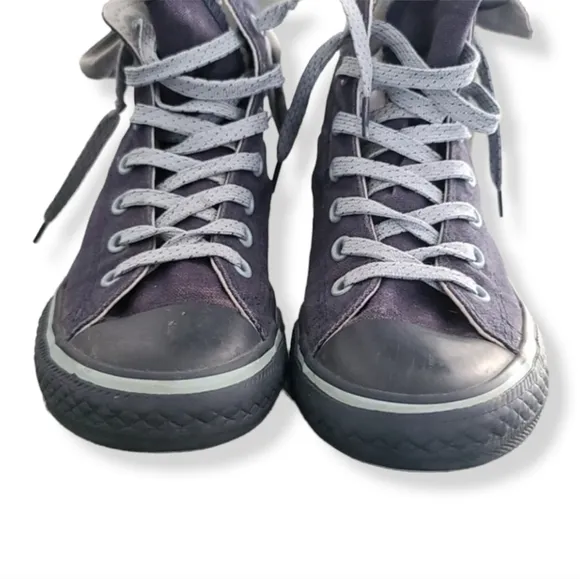 Converse All Star Hi Top Sneakers Girls 2 Blue Glitter Back Bows Double Tongue
